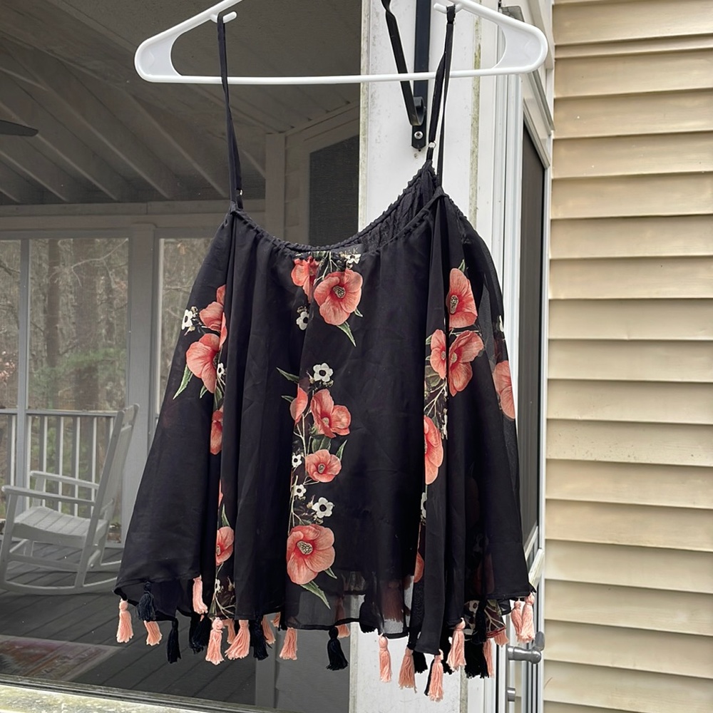 Carolina K floral top with tassels